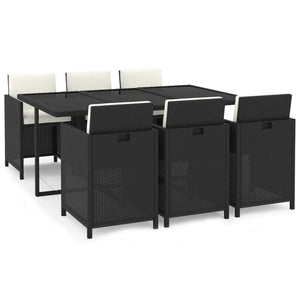 7-tlg. Garten-Essgruppe mit Kissen Poly Rattan Schwarz