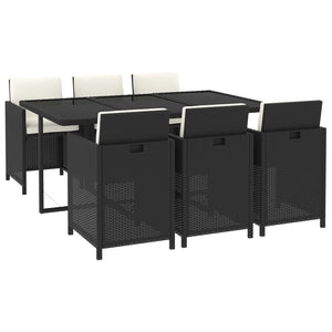 7-tlg. Garten-Essgruppe mit Kissen Poly Rattan Schwarz