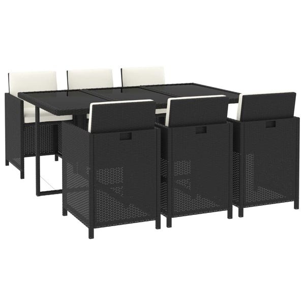 7-tlg. Garten-Essgruppe mit Kissen Poly Rattan Schwarz