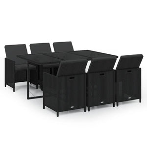 7-tlg. Garten-Essgruppe mit Kissen Poly Rattan Schwarz
