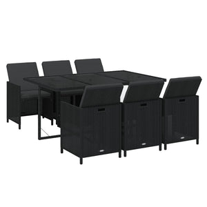 7-tlg. Garten-Essgruppe mit Kissen Poly Rattan Schwarz
