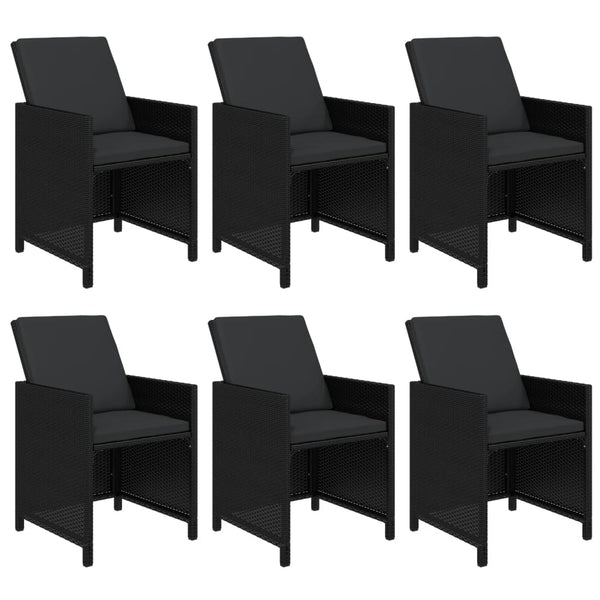 7-tlg. Garten-Essgruppe mit Kissen Poly Rattan Schwarz