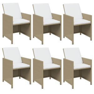 7-tlg. Garten-Essgruppe mit Kissen Poly Rattan Beige