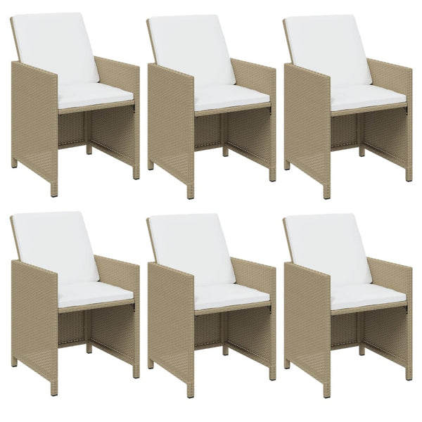 7-tlg. Garten-Essgruppe mit Kissen Poly Rattan Beige