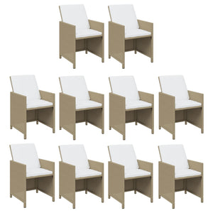 11-tlg. Garten-Essgruppe mit Kissen Poly Rattan Beige