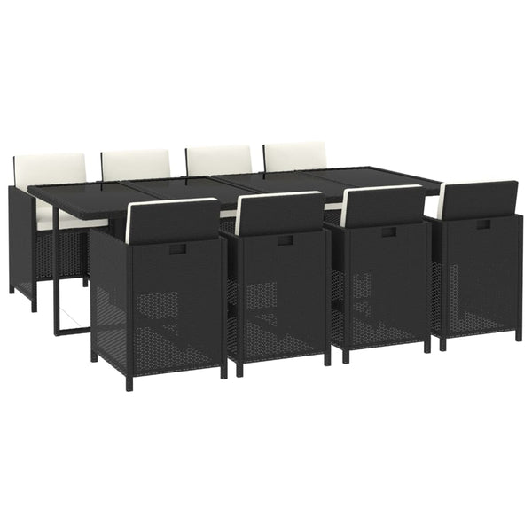 9-tlg. Garten-Essgruppe mit Kissen Poly Rattan Schwarz