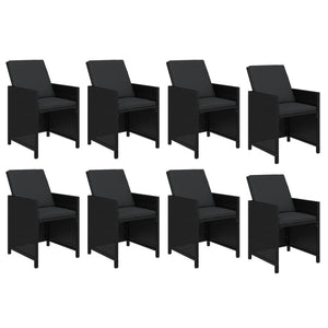 9-tlg. Garten-Essgruppe mit Kissen Poly Rattan Schwarz