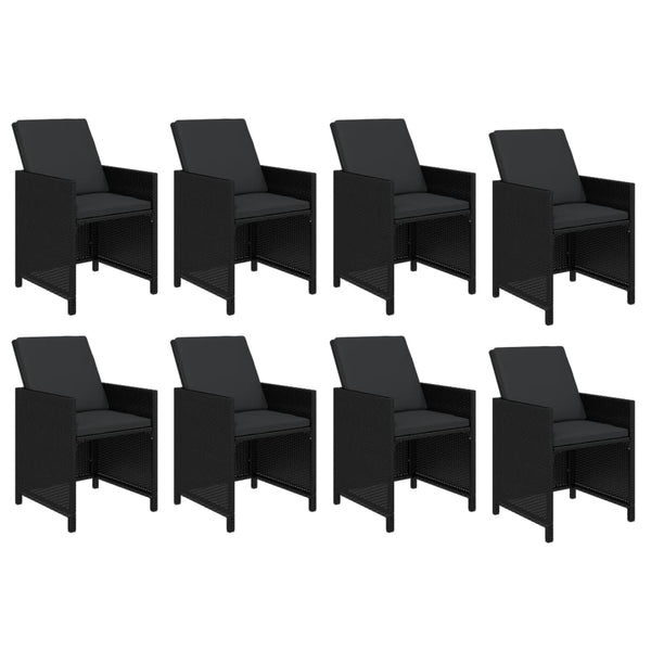 9-tlg. Garten-Essgruppe mit Kissen Poly Rattan Schwarz