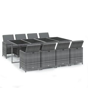 9-tlg. Garten-Essgruppe mit Kissen Poly Rattan Grau