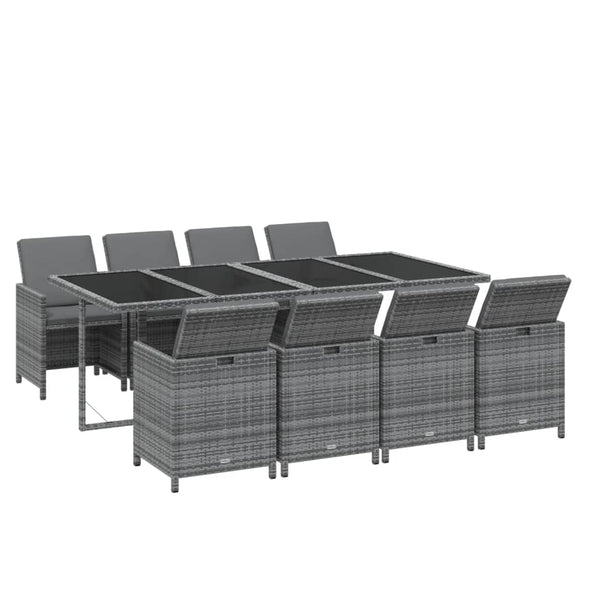 9-tlg. Garten-Essgruppe mit Kissen Poly Rattan Grau