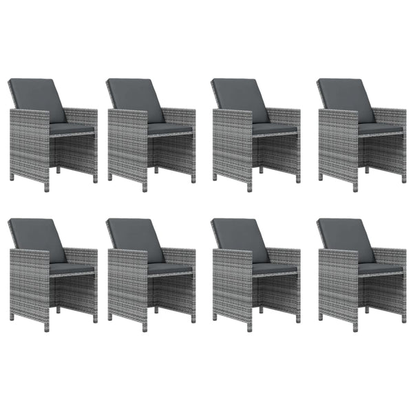 9-tlg. Garten-Essgruppe mit Kissen Poly Rattan Grau