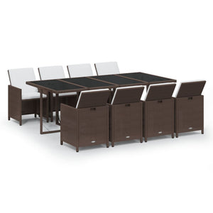 9-tlg. Garten-Essgruppe mit Kissen Poly Rattan Braun