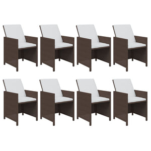 9-tlg. Garten-Essgruppe mit Kissen Poly Rattan Braun