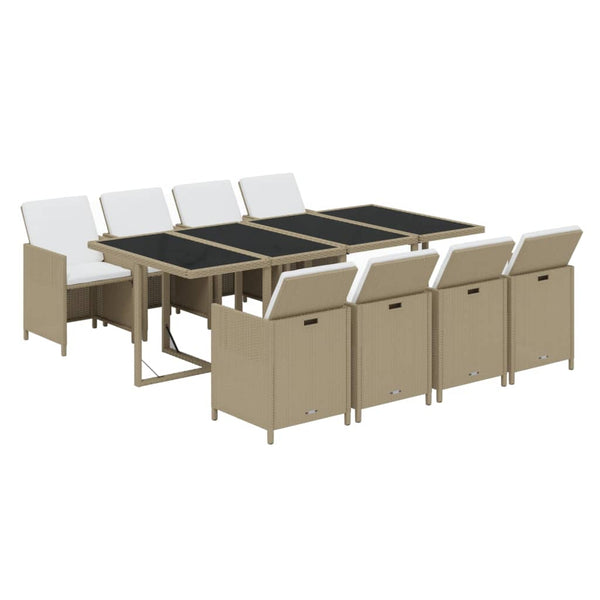 9-tlg. Garten-Essgruppe mit Kissen Poly Rattan Beige