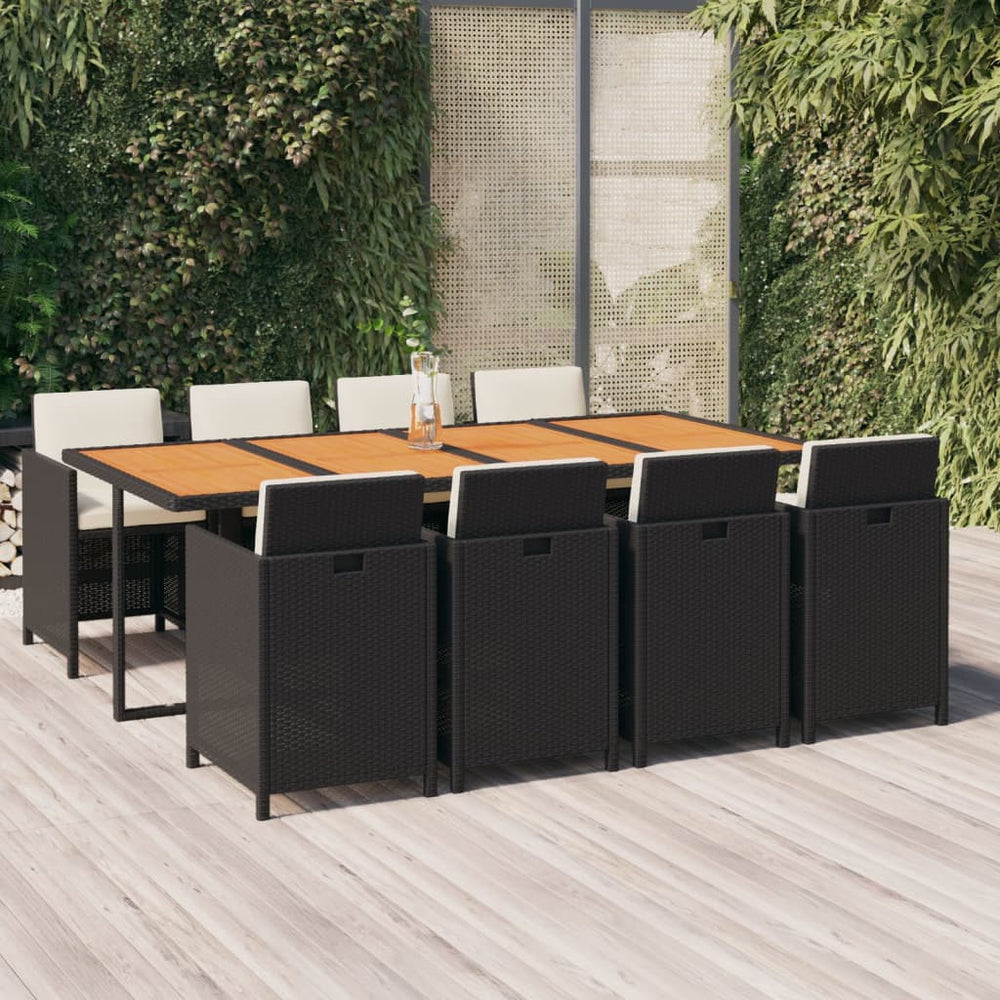 9-tlg. Garten-Essgruppe mit Kissen Poly Rattan Schwarz