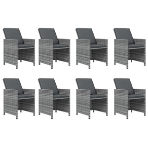 9-tlg. Garten-Essgruppe mit Auflagen Poly Rattan Grau