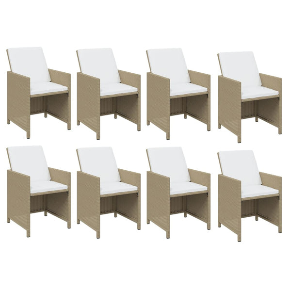 9-tlg. Garten-Essgruppe mit Kissen Poly Rattan Beige