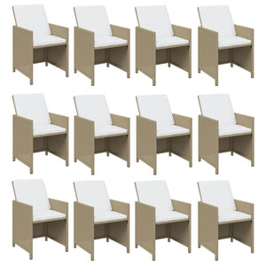 13-tlg. Garten-Essgruppe mit Kissen Poly Rattan Beige