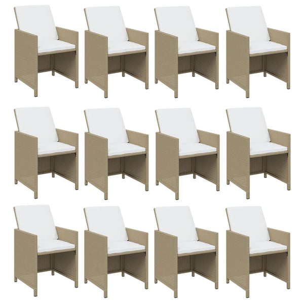 13-tlg. Garten-Essgruppe mit Kissen Poly Rattan Beige