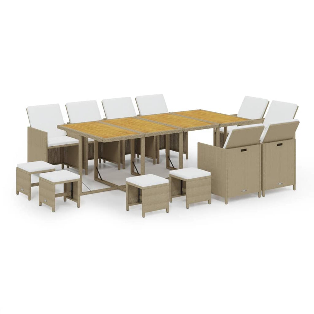 vidaXL Salon de jardin 13 pcs avec coussins résine tressée Beige