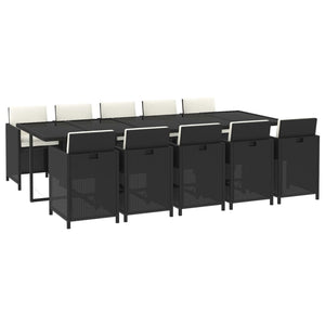 11-tlg. Garten-Essgruppe mit Kissen Poly Rattan Schwarz