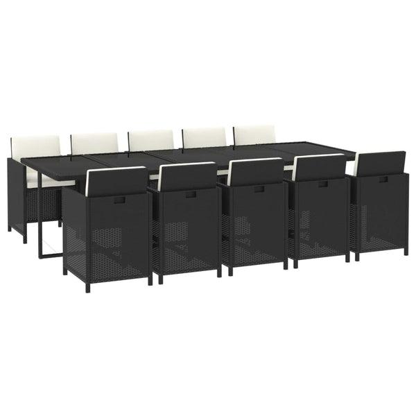 11-tlg. Garten-Essgruppe mit Kissen Poly Rattan Schwarz