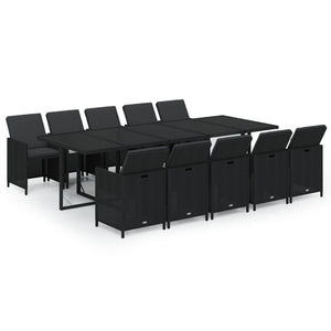 11-tlg. Garten-Essgruppe mit Kissen Poly Rattan Schwarz
