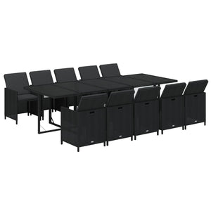 11-tlg. Garten-Essgruppe mit Kissen Poly Rattan Schwarz
