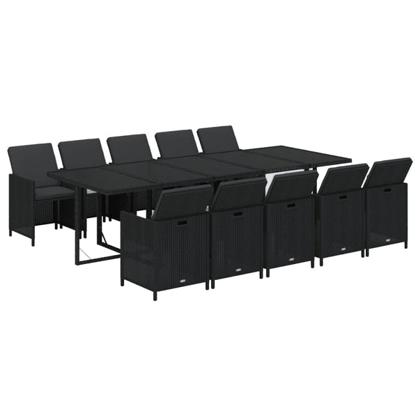 11-tlg. Garten-Essgruppe mit Kissen Poly Rattan Schwarz