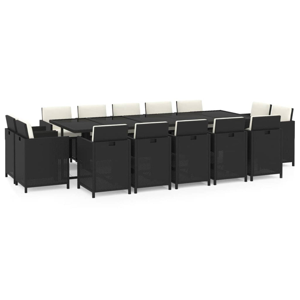 vidaXL Ensemble de salle à manger de jardin 15 pcs avec coussins résine tressée noir