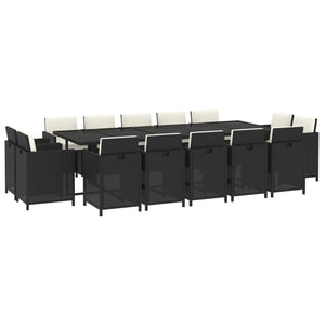15-tlg. Garten-Essgruppe mit Kissen Poly Rattan Schwarz