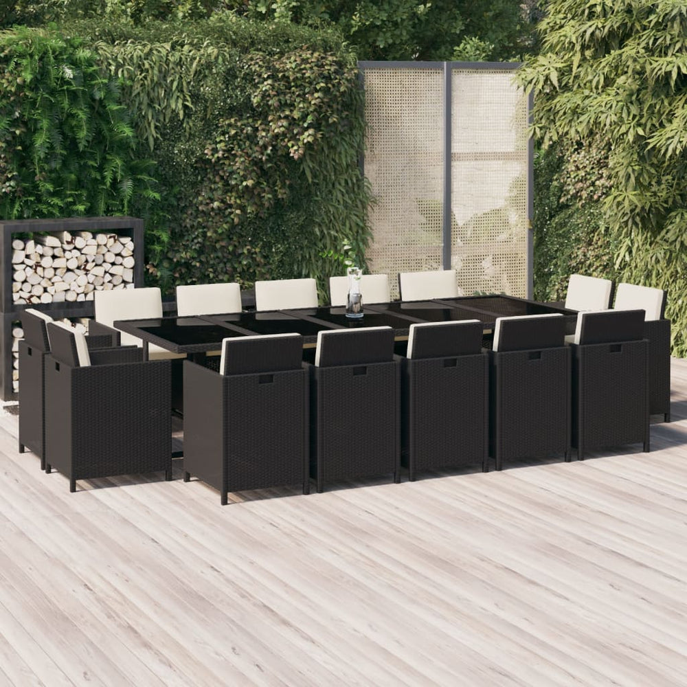vidaXL Ensemble de salle à manger de jardin 15 pcs avec coussins résine tressée noir