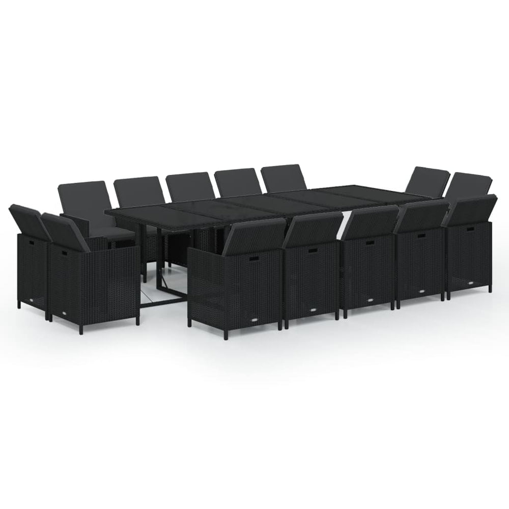 vidaXL Ensemble de salle à manger de jardin 15 pcs avec coussins résine tressée noir