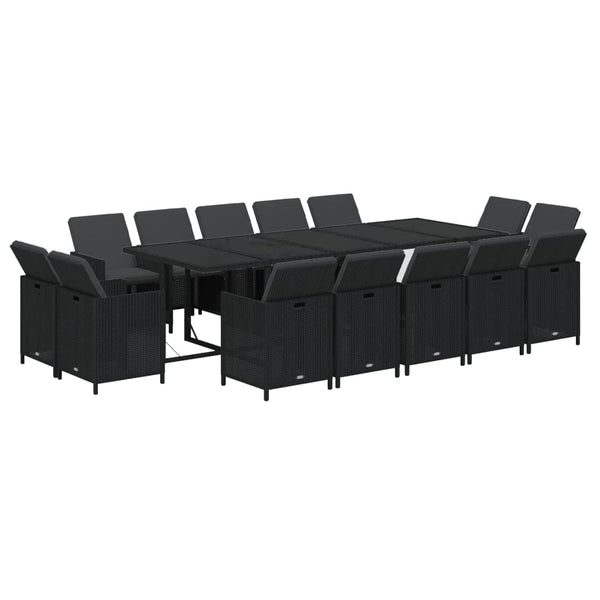 15-tlg. Garten-Essgruppe mit Kissen Poly Rattan Schwarz