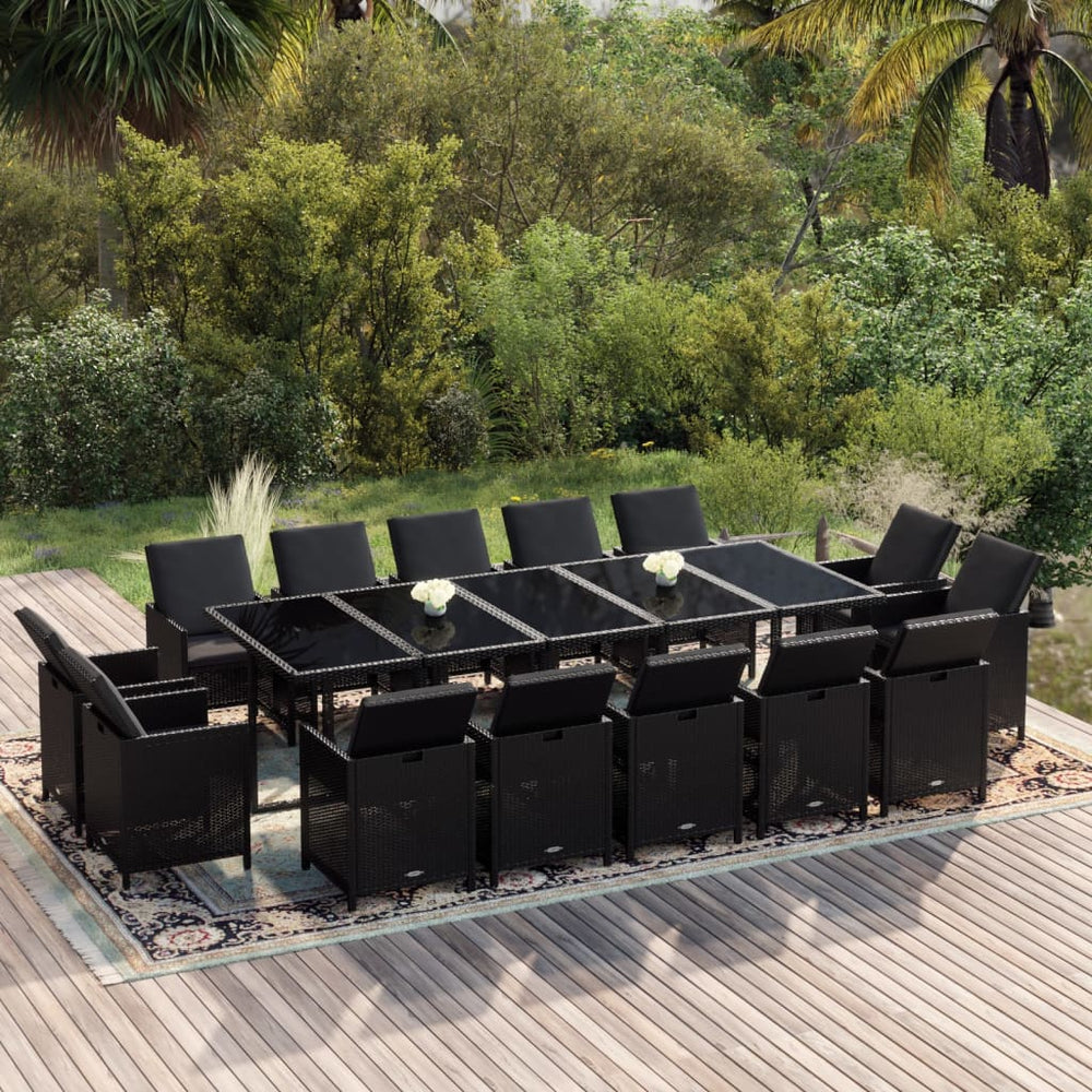 vidaXL Ensemble de salle à manger de jardin 15 pcs avec coussins résine tressée noir
