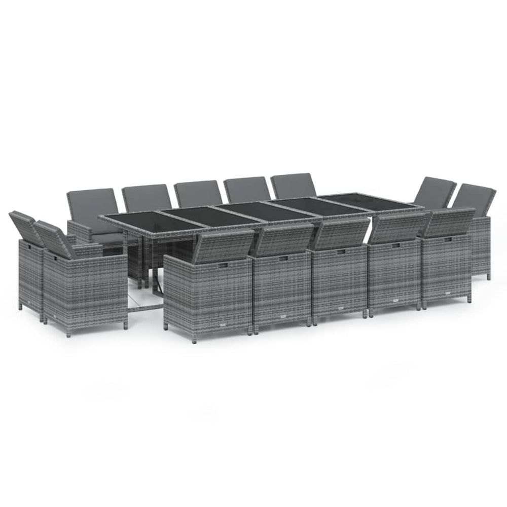 vidaXL Ensemble de salle à manger de jardin 15 pcs avec coussins résine tressée gris