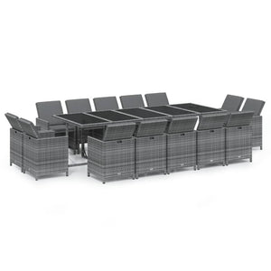 15-tlg. Garten-Essgruppe mit Kissen Poly Rattan Grau