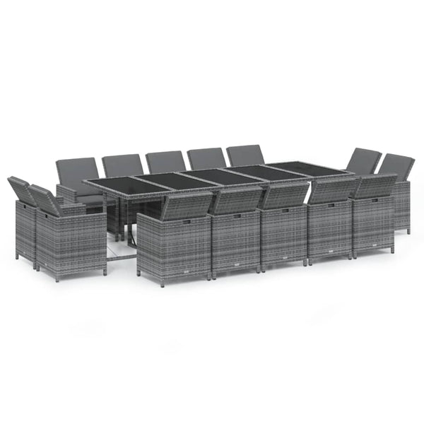 15-tlg. Garten-Essgruppe mit Kissen Poly Rattan Grau