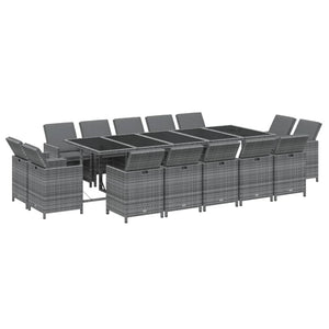 15-tlg. Garten-Essgruppe mit Kissen Poly Rattan Grau