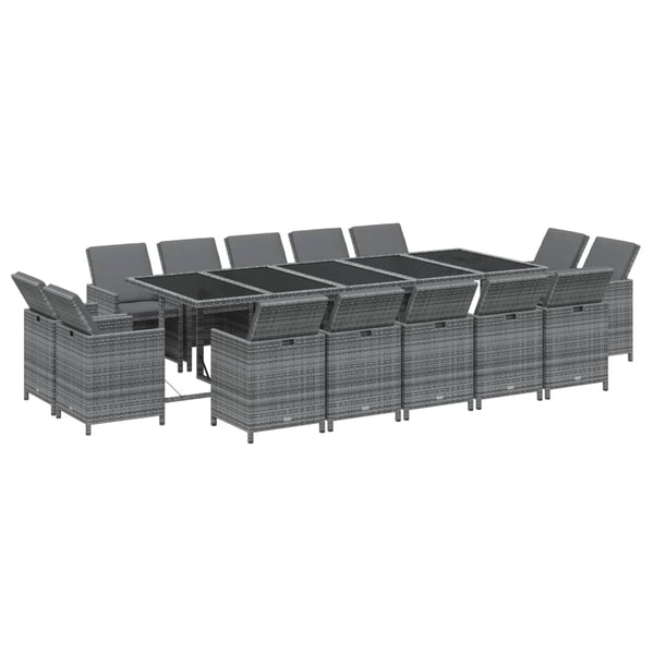 15-tlg. Garten-Essgruppe mit Kissen Poly Rattan Grau