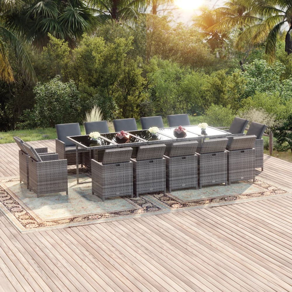 vidaXL Ensemble de salle à manger de jardin 15 pcs avec coussins résine tressée gris