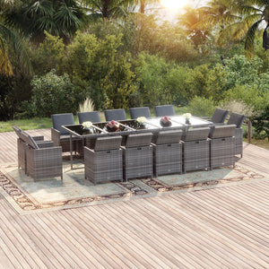 15-tlg. Garten-Essgruppe mit Kissen Poly Rattan Grau