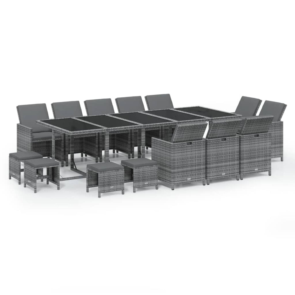 vidaXL Ensemble de salle à manger de jardin 15 pcs avec coussins résine tressée gris