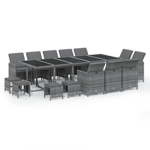15-tlg. Garten-Essgruppe mit Kissen Poly Rattan Grau