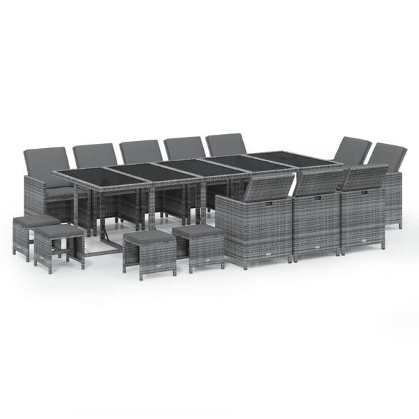 15-tlg. Garten-Essgruppe mit Kissen Poly Rattan Grau