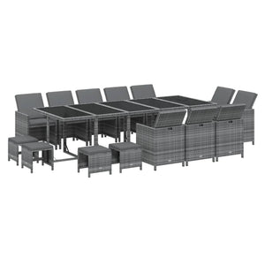 15-tlg. Garten-Essgruppe mit Kissen Poly Rattan Grau