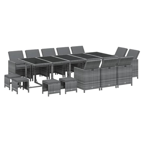15-tlg. Garten-Essgruppe mit Kissen Poly Rattan Grau