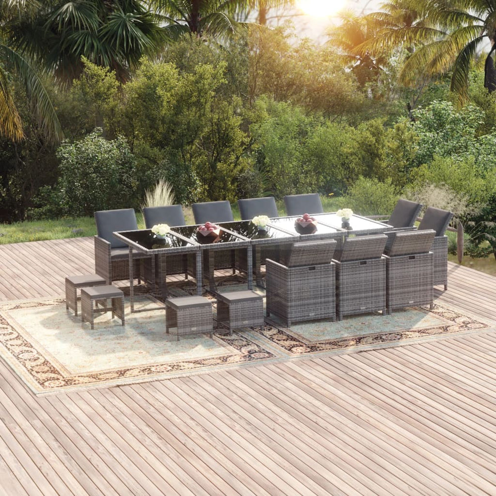 vidaXL Ensemble de salle à manger de jardin 15 pcs avec coussins résine tressée gris