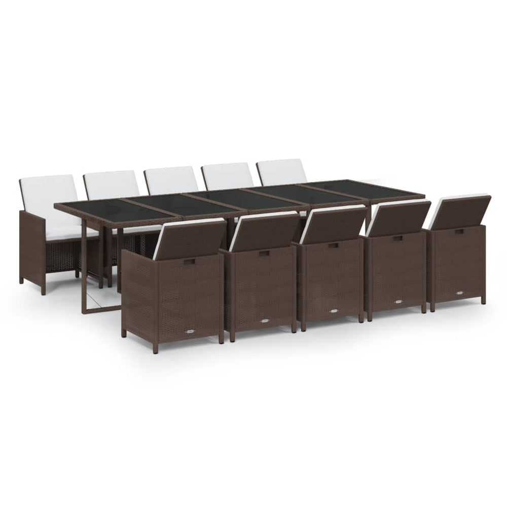 11-tlg. Garten-Essgruppe mit Kissen Poly Rattan Braun