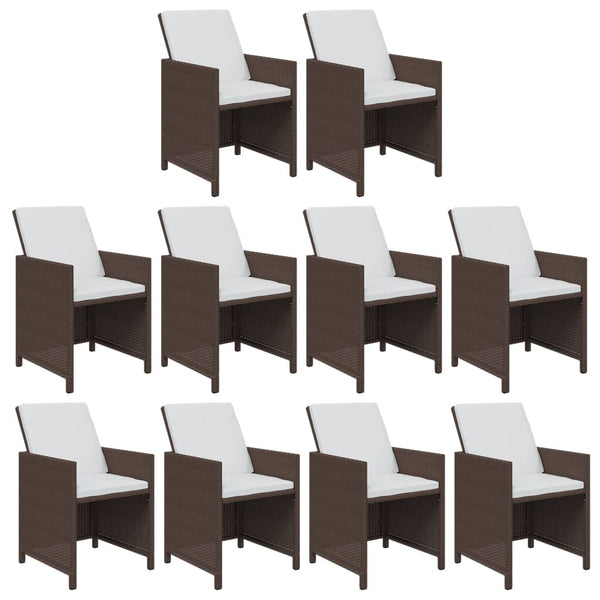 11-tlg. Garten-Essgruppe mit Kissen Poly Rattan Braun